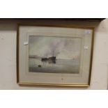 Water colour by Frances Lake of fishing boat on water