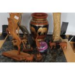 Box oof misc animal wood carvings and other wooden decorative items