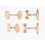 Two pairs of 9ct rose gold cufflinks, chain link fittings, total weight approx 8.