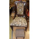 A late Victorian upholstered ladies chair and a footstool (2)