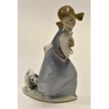 Lladro figure of girl with basket and puppy dog,