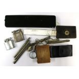 A mixed lot to include a 1930's watch, Edwardian compass, Dunhill plated lighter and scent bottle,