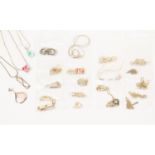 Twenty five silver chains and pendants, styles including stone set versions,