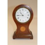 Edwardian mahogany 30 hour shell in laid mantle clock, with Roman numerals,