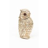 A Continental probably German silver novelty vesta case realistically cast as an Owl,
