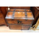A 19th Century pine iron bound travelling trunk,