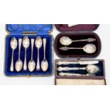 3 Boxed sets of silver flatware to include a Victorian Christening set,