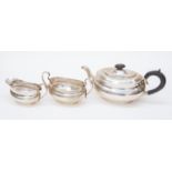 Silver three piece tea set Emile Viner, Sheffield, 1938 hallmark, total gross weight approx 10.