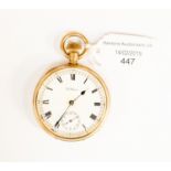 A gold plated Waltham gentleman's pocket watch, Roman numerals, subsidiary dial,