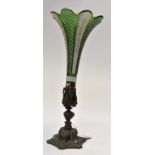 A 19th Bohemian green and white over laid glass epergne, of fluted form,