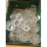 Crystal cut glass champagne flutes, tumblers, sherry, whisky,