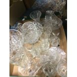 Two boxes of cut and plain glass including vases,