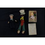 A Norah Wellings Sailor doll; a felt character and a Ann Story Little Sister series doll,