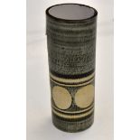 A Troika cylindrical Studio pottery vase, signed P.J.