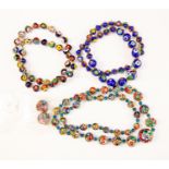 Millefiori jewellery comprising three bead necklaces with various sizes - graduated beads,
