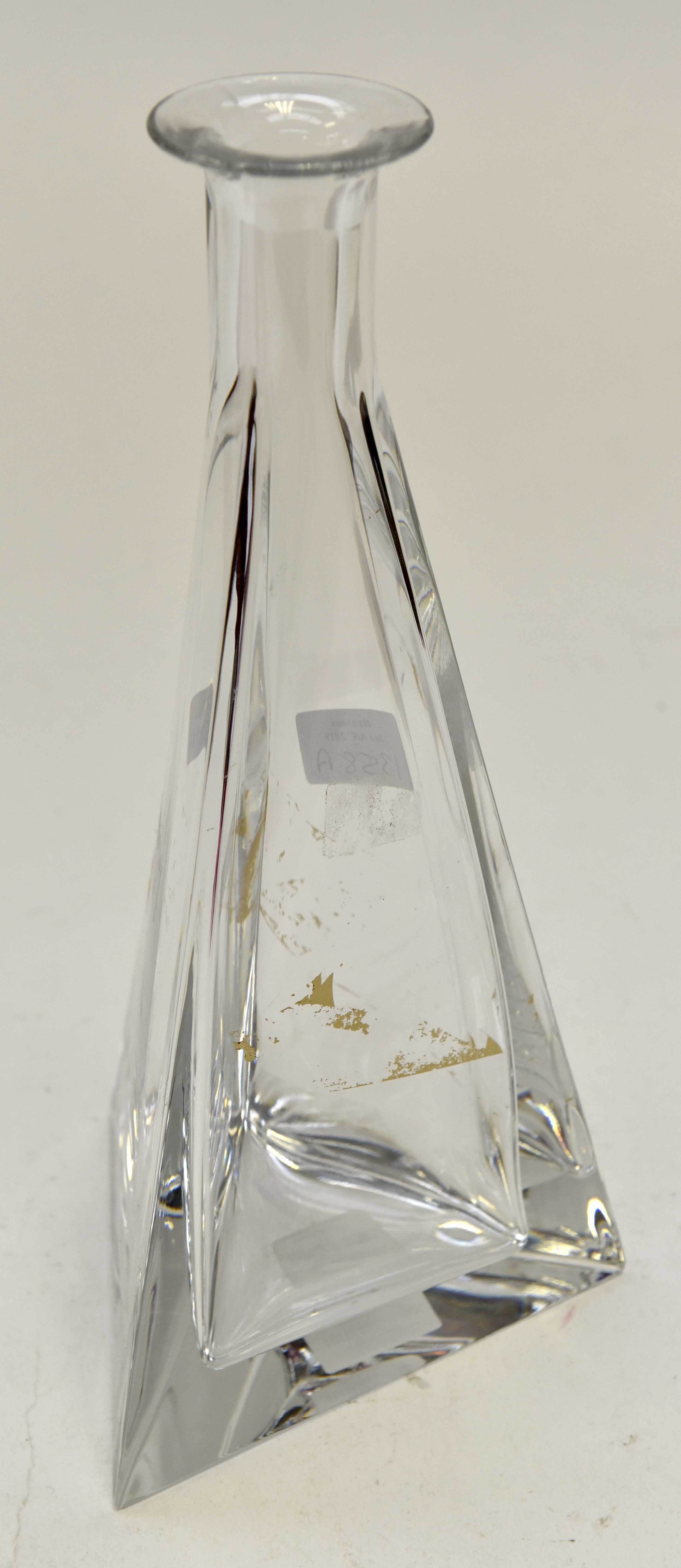 A Jasper Conran, lead crystal decanter of triangular form, no stopper,