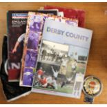 A collection of assorted football memorabilia to include Derby County home shirt, 'HAZELDINE 8',