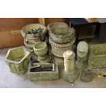 A quantity of assorted stoneware, planters, urns, carvings, fragments,