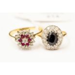 A ruby and diamond cluster ring and another cluster ring (2)