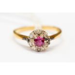 A spinel and diamond cluster ring, 18ct gold mount, size N, total gross weight approx 3.