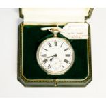 Longines pocket watch, nickle silver, white dial, Roman numerals with subsidiary dial,