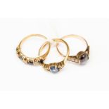Three 9ct gold rings, two set with sapphire, with a combined total gross weight of approx 6.