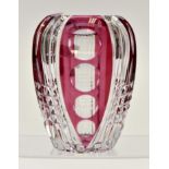 A cut glass pink and clear glas vase,