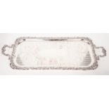 A Victorian style silver plate oblong two handled tray, cast border with fruit and foliage,