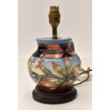 Modern Moorcroft floral tube lined pastel coloured small table lamp, no shade,