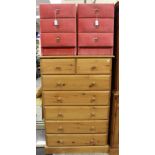 A contemporary solid pine chest of drawers, fitted with two short over five long drawers,