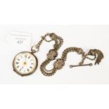 Silver ladies pocket watch, Ford & Galloway, Birmingham, enamel dial with gilt decoration,