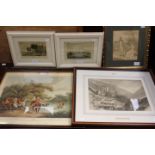 A Caldicot style print; a pair of coloured lithographs, late 18th Century,