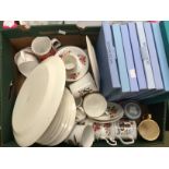 Two boxes of Denby and other dinner wares including Wedgwood cabinet plates