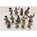 A collection of thirteen Dresden Meissen style Monkey Band figures,