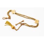 A 9ct gold Albertina fob in forn of a bracelet, toggle clasp and tassel detail -, length approx 8'',