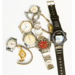An Ackro Gents bracelet watch, date window, working three ladies vintage bracelet watches,
