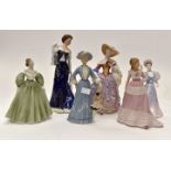 A collection of 6 figures including Franklin Mint Elegance de Paris;