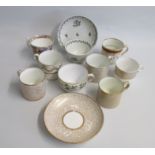 A Collection of eleven 18th and 19th Century Tea cups Coffee cans and saucers.