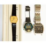 A 9ct gold ladies Strada wrist watch, cushion shaped dial, batons and crystal details, date window,