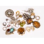 A collection of costume jewellery to include a synthetic opal and yellow metal ring, silver rings,