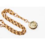 A 9ct rose gold watch chain, fancy links, length approx 14'', along with a 9ct gold mounted compass,