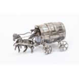 An early 20th Century Continental sterling silver (possibly Hanau) novelty horse drawn barrel