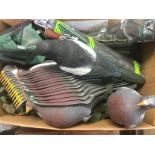 A collection of 14 Pigeon decoy shells and pegs: 1 full body Pigeon decoy: 1 Magpie decoy: one