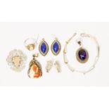 Silver and gemstone jewellery to include Lapis Lazuli style, amethyst and bedrock, medallion,