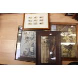 A collection of eight various lithograph colour prints etc,