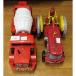 Marx toys 'Trick Tommy' tractor and cement mixer, both battery operated,
