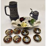 Clarice Cliff bowl, 50's style, 2 German Steins,