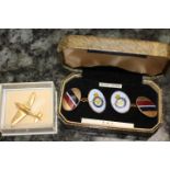 A pair of RAF gold cased cufflinks together with a Spitfire pin (2)