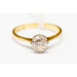 A diamond solitaire, claw set old cut cushion shaped diamond, weight approx 0.
