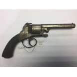 A Percussion cap revolver with 12cm long barrel. Maker marked to top of barrel "..sely & Son".
